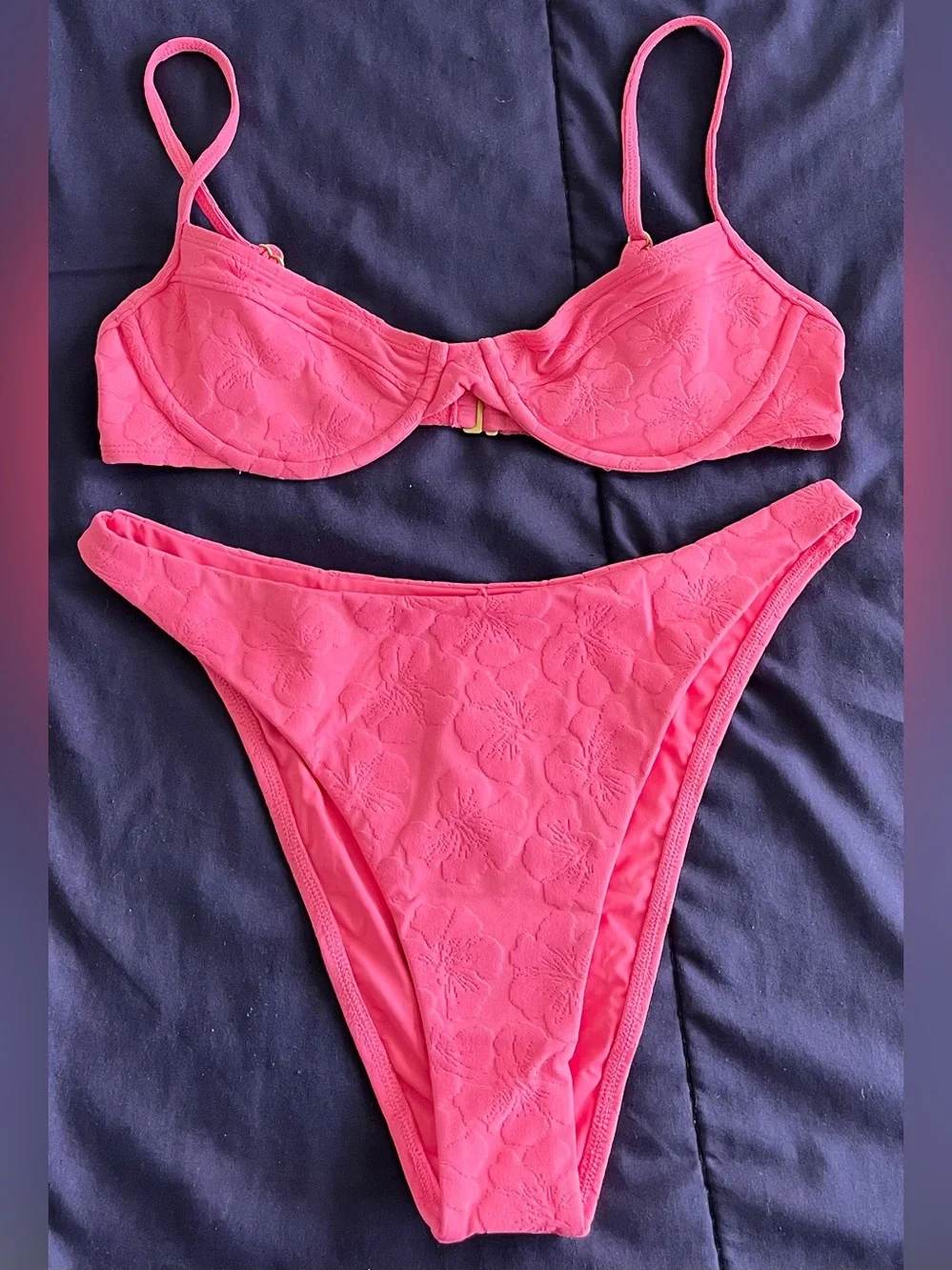 L*Space Bikini Set Missy Top & Leilani Bottom Medium/Large Pink Floral Swimwear
